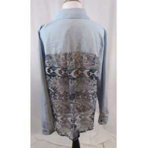 New Directions Blue Chambray Mixed Media Top 0X